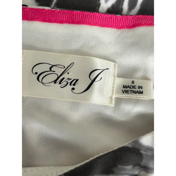 Eliza J Dress Size 8 Pink White Aztec Geometric Print Short Sleeve Sheath Lined - Picture 6 of 10